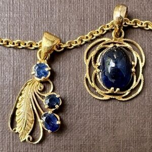 Genuine 21k Gold And Natural Sapphire Vintage Pendants